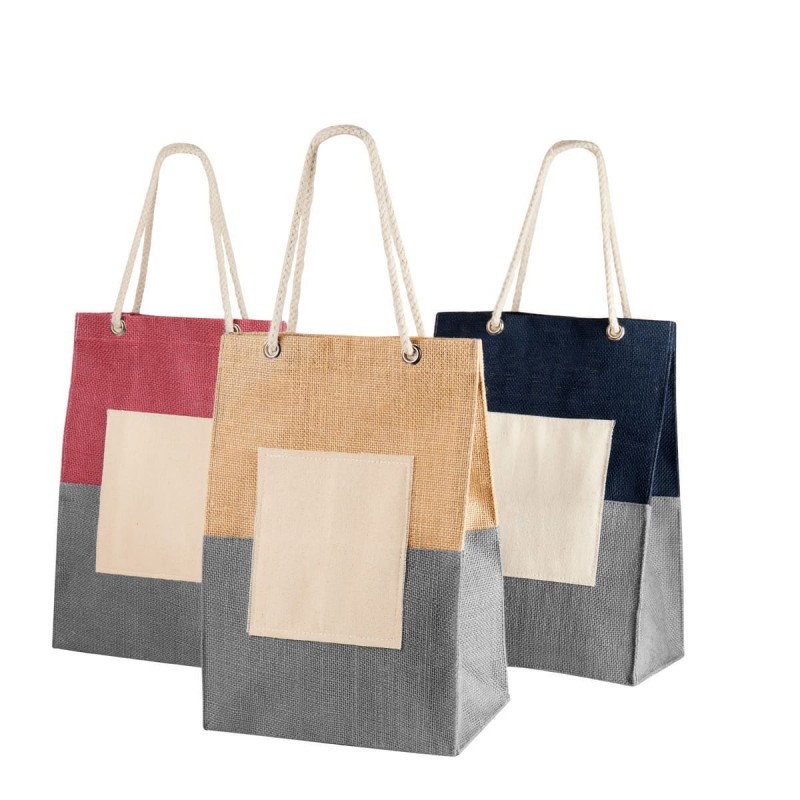 Bolsa Candy de yute bicolor con parche frontal personalizada con logotipo en Cancún — La Remolacha