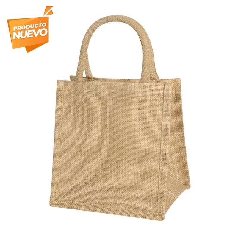 Bolsa Mini Bois de yute natural con asas redondeadas personalizada con logotipo en Cancún